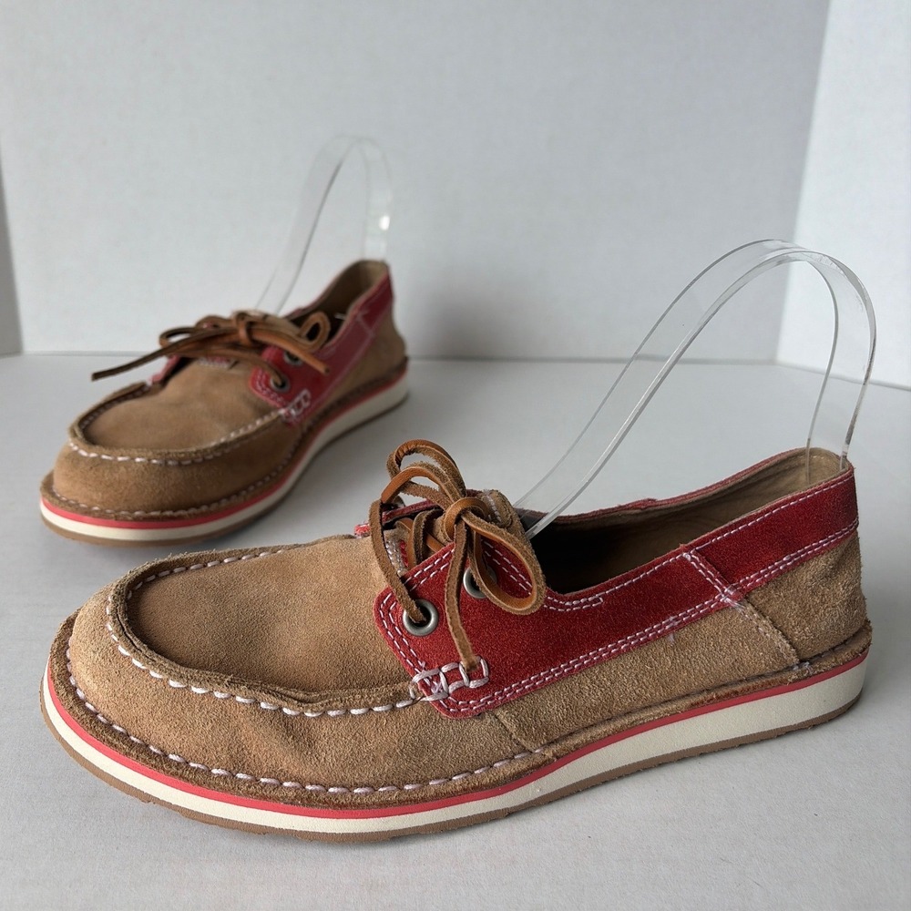 Ariat Cruiser Womens 8B Tan Red Suede Boat Shoes Moc Toe Slip On 10023050